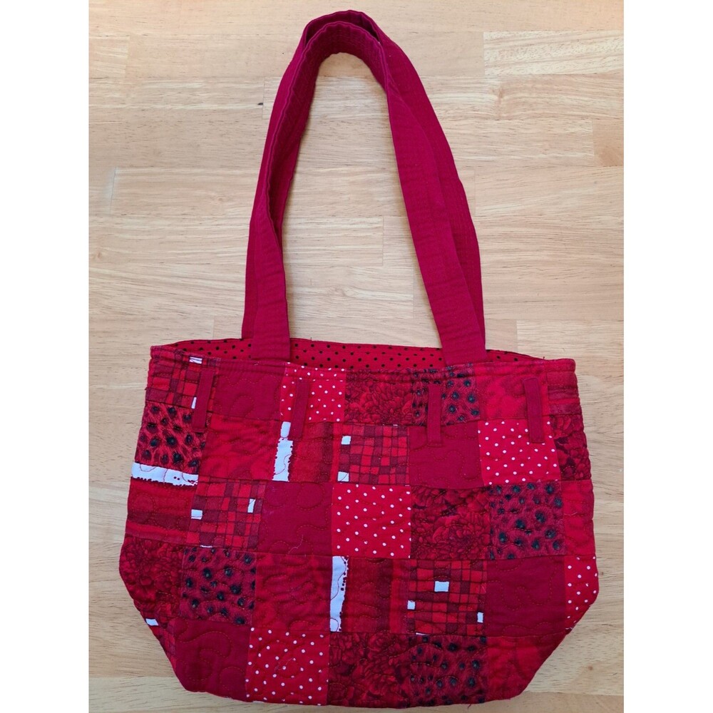Donna Sharp Red Quilted Patchwork Purse Double Ha… - image 1
